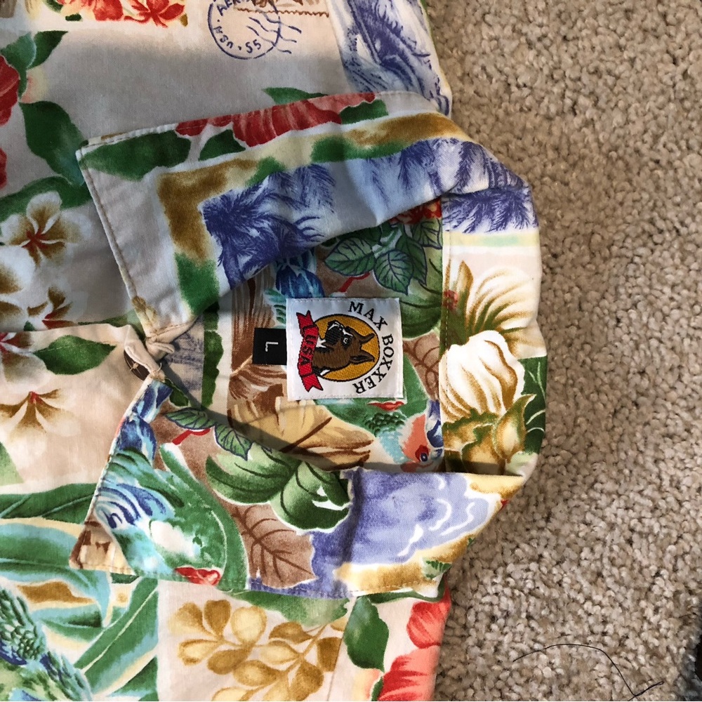 Casual Tropical Print Short-Sleeve Button-Down Shirt - Cream Multi - Picture 3 of 3